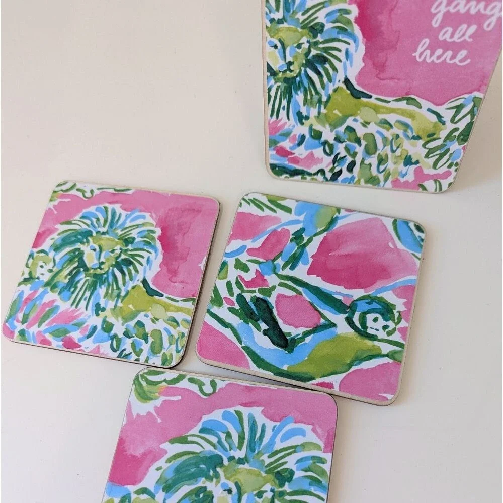 Set Of 4 Handmade Coasters Preppy Coastal Cottage Beachy Entertaining Hostess